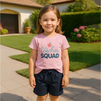 طقم قطعتين تيشيرت وشورت للأطفال لون زهري وكحلي