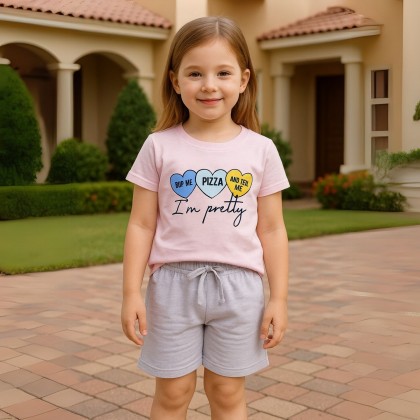 طقم قطعتين تيشيرت وشورت للأطفال لون بطيخي وأبيض