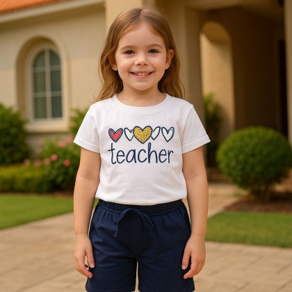 طقم قطعتين تيشيرت وشورت للأطفال لون بنفسجي فاتح وكحلي