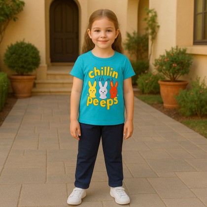 بجامة صيفية للأطفال لون أزرق وكحلي بتصميم أرانب