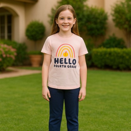 بجامة صيفية للأطفال لون زهري فاتح وكحلي بتصميم تفاحة صغيرة