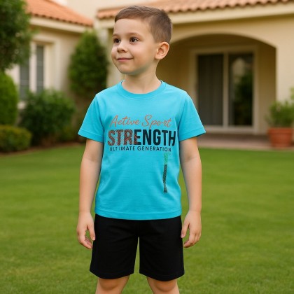 بيجامة صيفية ولادي لون أزرق فاتح وأسود