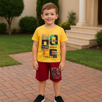 بيجامة صيفية ولادي لون أصفر وخمري