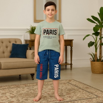 بيجامة صيفية ولادي لون فستقي وأزرق