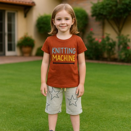 بيجامة صيفية بناتية لون بني و سكني فاتح