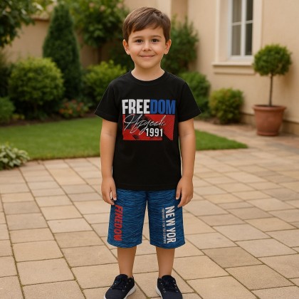 بيجامة صيفية ولادي لون أسود وأزرق