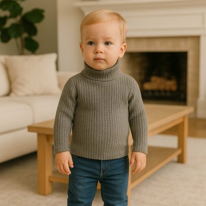 بلوزة جولف صوف ناعم للأطفال لون سكني