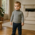 بلوزة صوف قبة عالية للأطفال لون رمادي