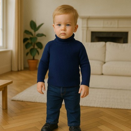 بلوزة صوف قبة عالية للأطفال لون كحلي