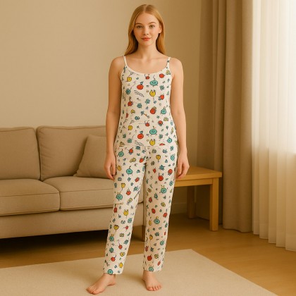 بجامة صيفية للنساء لون أبيض مورد