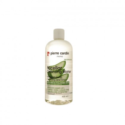 Micellar cleansing water aloe vera& hyaluronic acid all skin types even sensitve 400 ml - مزيل مكياج بجل الألوفيرا والهيالورونيك أسيد من بيير كاردن