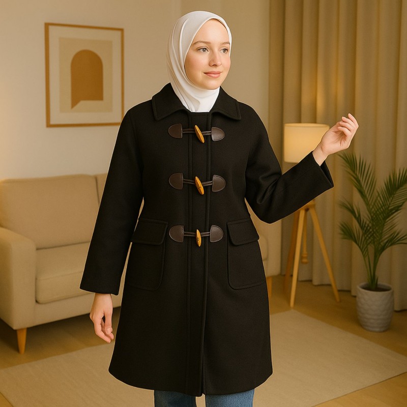 جاكيت شتوي جوخ  للنساء لون أسود
