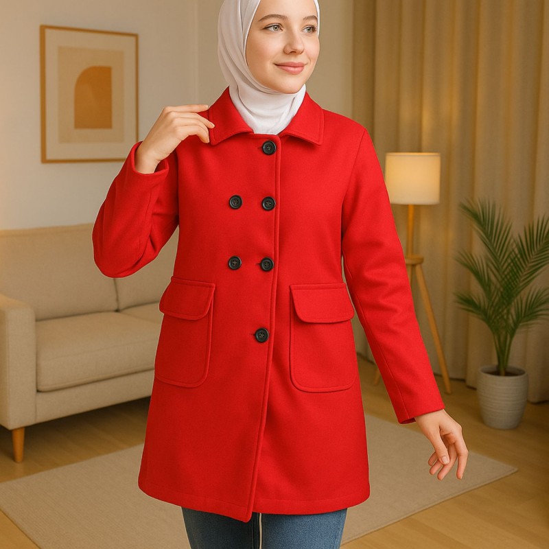 جاكيت شتوي جوخ للنساء لون أحمر