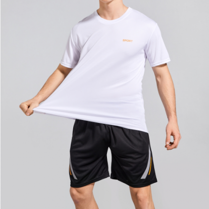 طقم قطعتين تيشيرت وشورت للرجال لون أبيض وأسود