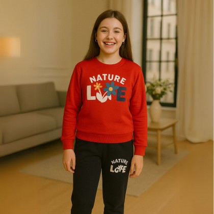 بجامة فوتر شتوية (قطعتين) للأطفال لون أحمر وكحلي