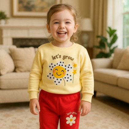 بجامة فوتر شتوية (قطعتين) للأطفال لون أصفر وأحمر