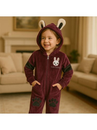 أفرهول مخمل مبطن فرو بطاقية قطعة واحدة للأطفال لون بنفسجي