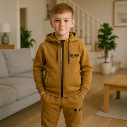 بجامة فليز بأكمام طويلة للأطفال لون كرميدي