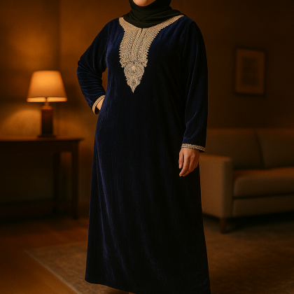 دشداشة ستاتية مخمل لون كحلي