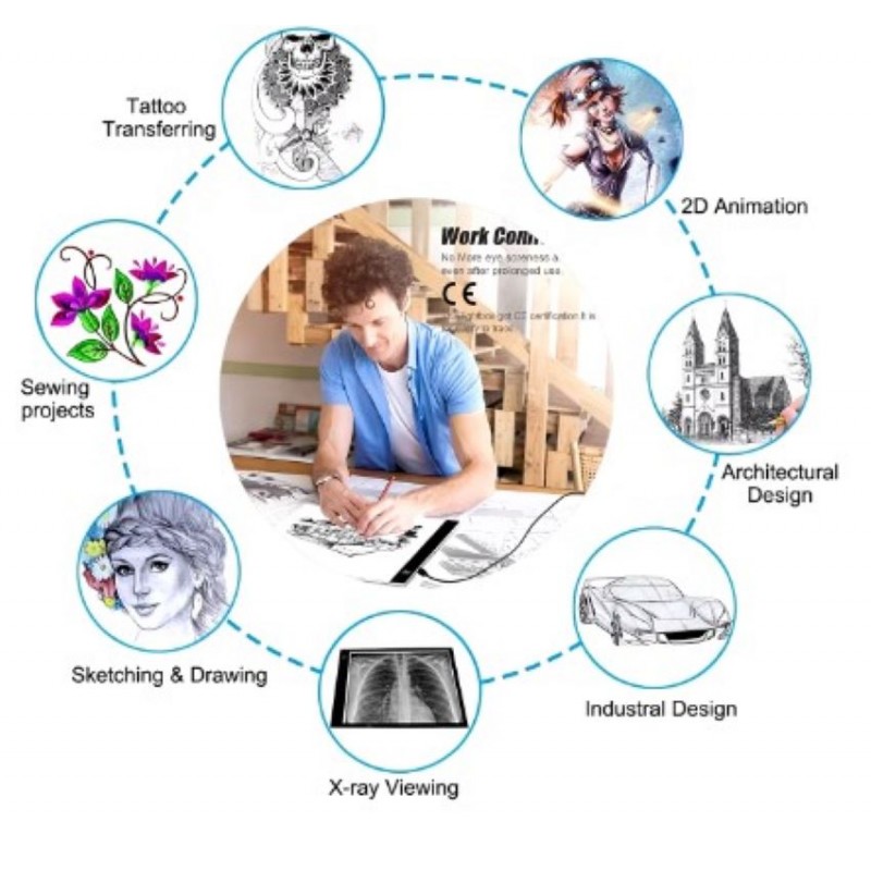 لوحة نسخ الرسم مع إضاءة LED- آمنة تماما على العين مع 3 مستويات إضاءة- تعمل بمنفذ USB خفيفة الوزن ورقيقة مقاس A4