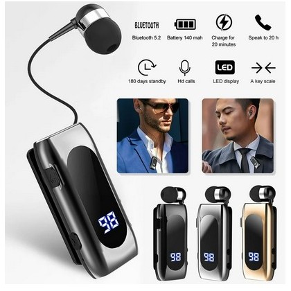 سماعة رأس K55 لاسلكية بلوتوث للرد على المكالمات وسماع الموسيقى مع شاشة عرض رقمية LCD وإضاءة LED - ماركة Lavalier