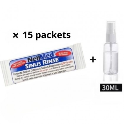 غسول لترطيب الجيوب الأنفية 15 أكياس مع بخاخ للانف 30 مل