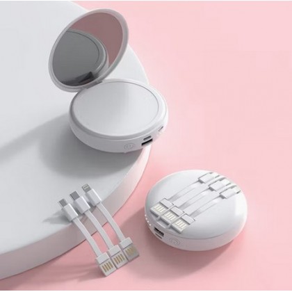 باور بانك محمول سعة 20000 ميلي أمبير مع مرآة - ذات 3 أسلاك مدمجة USB ومايكرو و  Lightining و Type C - حجم وسط