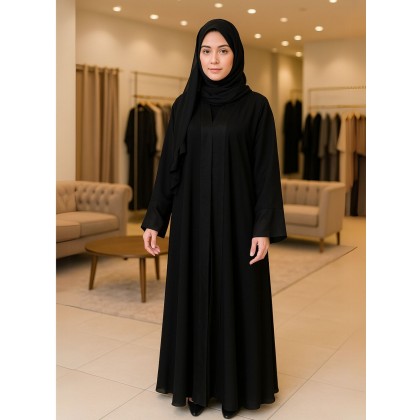 عباية دبل كلوش تفصيل لون أسود مع شال