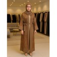 عباية ستان لون بني مع شال ورباط للخصر