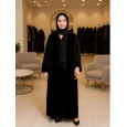 عباية مخمل أسود تطريز أكمام