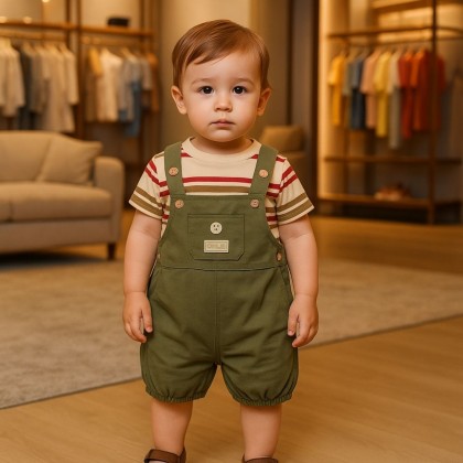 طقم أفرهول للأطفال لون زيتي