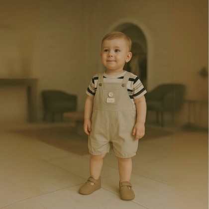 طقم أفرهول للأطفال لون أسود وبيج