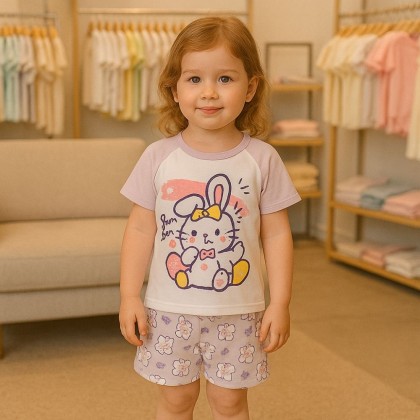 طقم قطعتين لون أبيض ونهدي