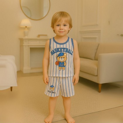 طقم قطعتين للأطفال لون أزرق