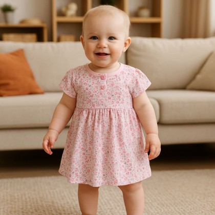 فستان مورد للأطفال لون زهري