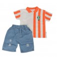 طقم قطعتين شورت وبلوزة نص كم للأطفال لون أزرق و برتقالي