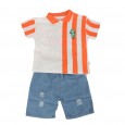 طقم قطعتين شورت وبلوزة نص كم للأطفال لون أزرق و برتقالي