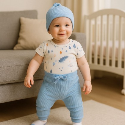 طقم للأطفال 4 قطع لون أزرق وأبيض