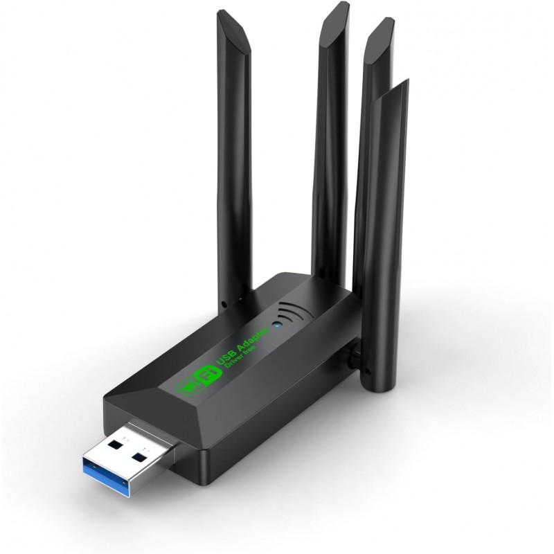 محول USB 3.0 واي فاي للكمبيوتر الشخصي - 4 أنتينات ، جهاز استقبال لاسلكي ، ثنائي النطاق - سرعة النفاذية  Mbps1200- ثنائي النطاق GHz & 5GHz - ماركة ICANING