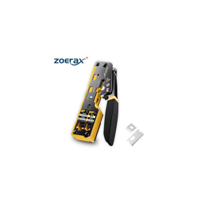 مكبس لأسلاك الشبكة نوعية ممتازة موديل ZoeRax RJ45 مصنوعة من مواد متينة مع شفرات بديلة هذه الأداة متوافقة مع أسلاك Cat6 Cat5 Cat5e RJ46