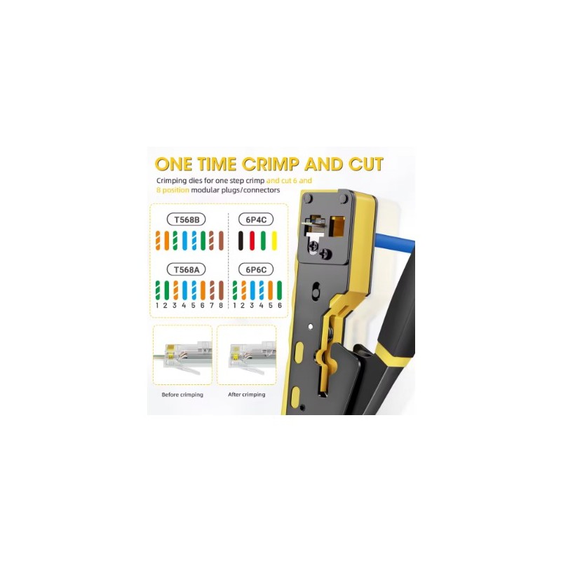 مكبس لأسلاك الشبكة نوعية ممتازة موديل ZoeRax RJ45 مصنوعة من مواد متينة مع شفرات بديلة هذه الأداة متوافقة مع أسلاك Cat6 Cat5 Cat5e RJ46