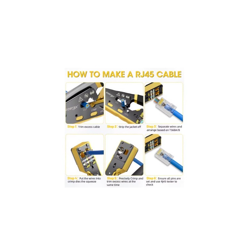 مكبس لأسلاك الشبكة نوعية ممتازة موديل ZoeRax RJ45 مصنوعة من مواد متينة مع شفرات بديلة هذه الأداة متوافقة مع أسلاك Cat6 Cat5 Cat5e RJ46