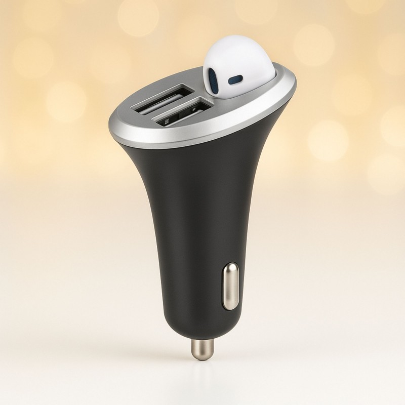 Bluetooth earphone car charger 2in1 - شاحن سيارة بلوتوث مع سماعة 2 في 1 لون أسود