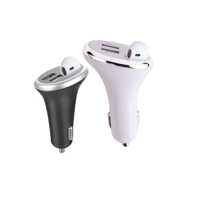 Bluetooth earphone car charger 2in1 - شاحن سيارة بلوتوث مع سماعة 2 في 1 لون أسود