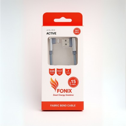 كابل فابريك بيند ايفون يو اس بي كابل من فونيكس طول 1 متر- Fonix Iphone to USB Fabric Bend Cable 1 m