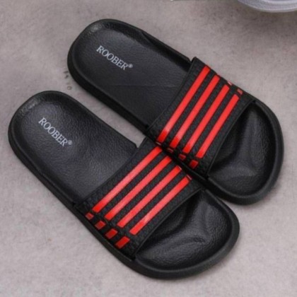 شبشب رجالي لون أسود مخطط أحمر