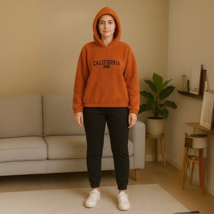 طقم ستاتي فرو خميل لون برتقالي One Size