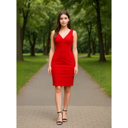 فستان حفر للنساء لون أحمر سادة