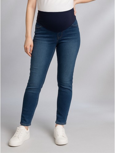 بنطال جينز حمل للنساء لون أزرق غامق