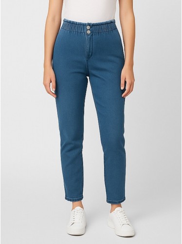 بنطال جينز بوي فريند للنساء لون أزرق